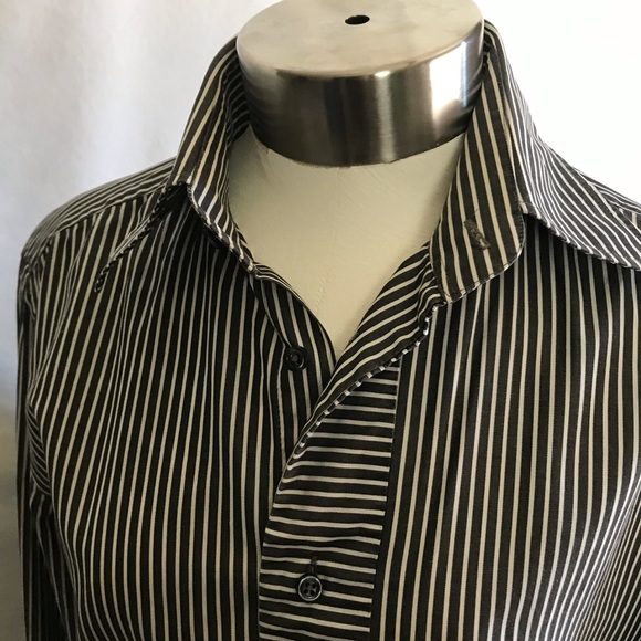 Zara Basic Stripe Slim Fit Long Sleeve Button - Picture 7 of 9